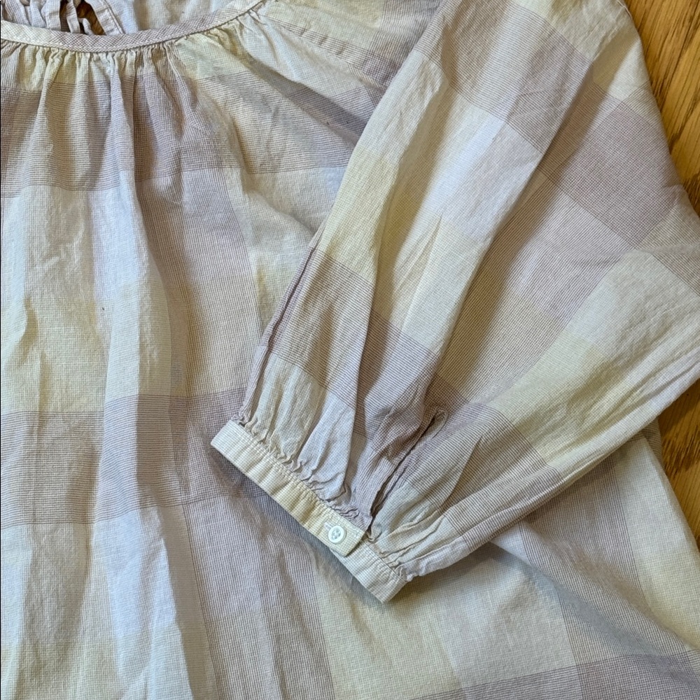 *Everlane The Ruched Air Blouse in Toffee Plaid Women’s Sz 6 Lightweight Neutral - Picture 4 of 7